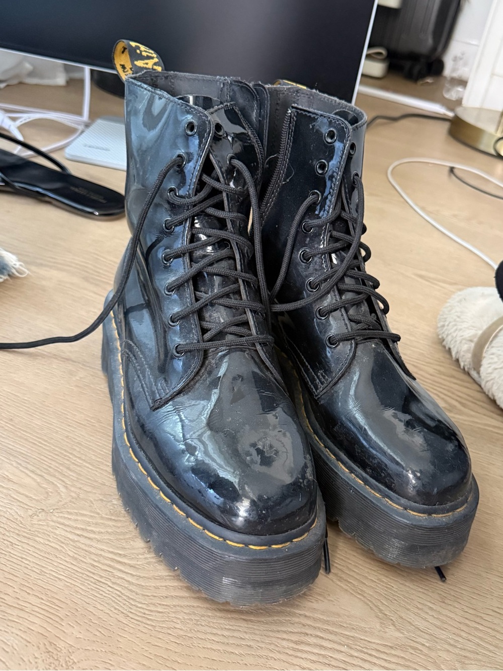 Dr. Martens Black Jadon Patent Platform Lace-Up Boots